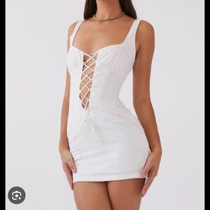 Pepper mayo white mini lace up dress